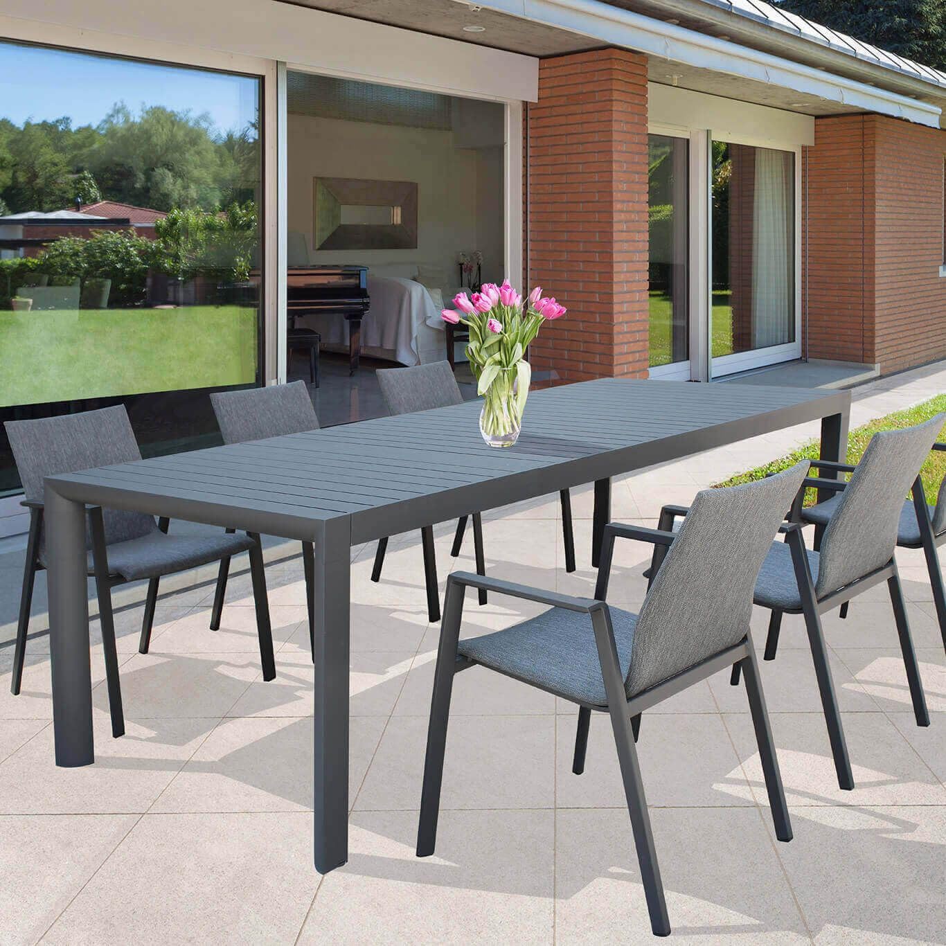 milani home - tavolo da giardino allungabile, alluminio, 8 posti, antracite, piano 135/180 x 70 cm