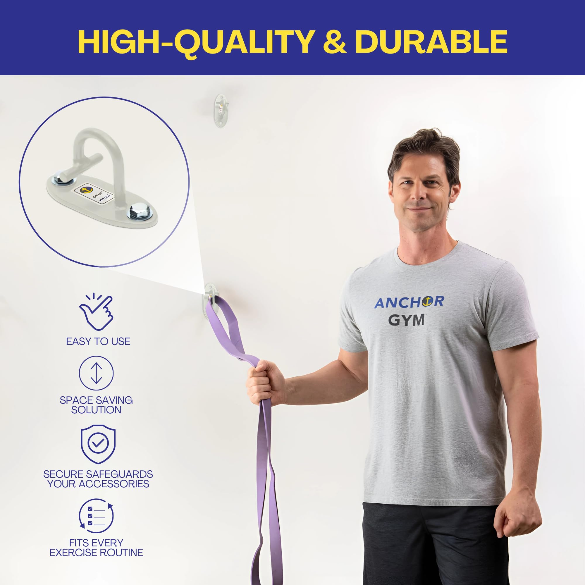 Anchor Gym Juego de 3 Mini Anclajes de Pared H1 para Entrenamiento, diseñados para Correas de Peso Corporal, Bandas de Resistencia, Entrenamiento de Fuerza, Gimnasio en casa, Terapia física