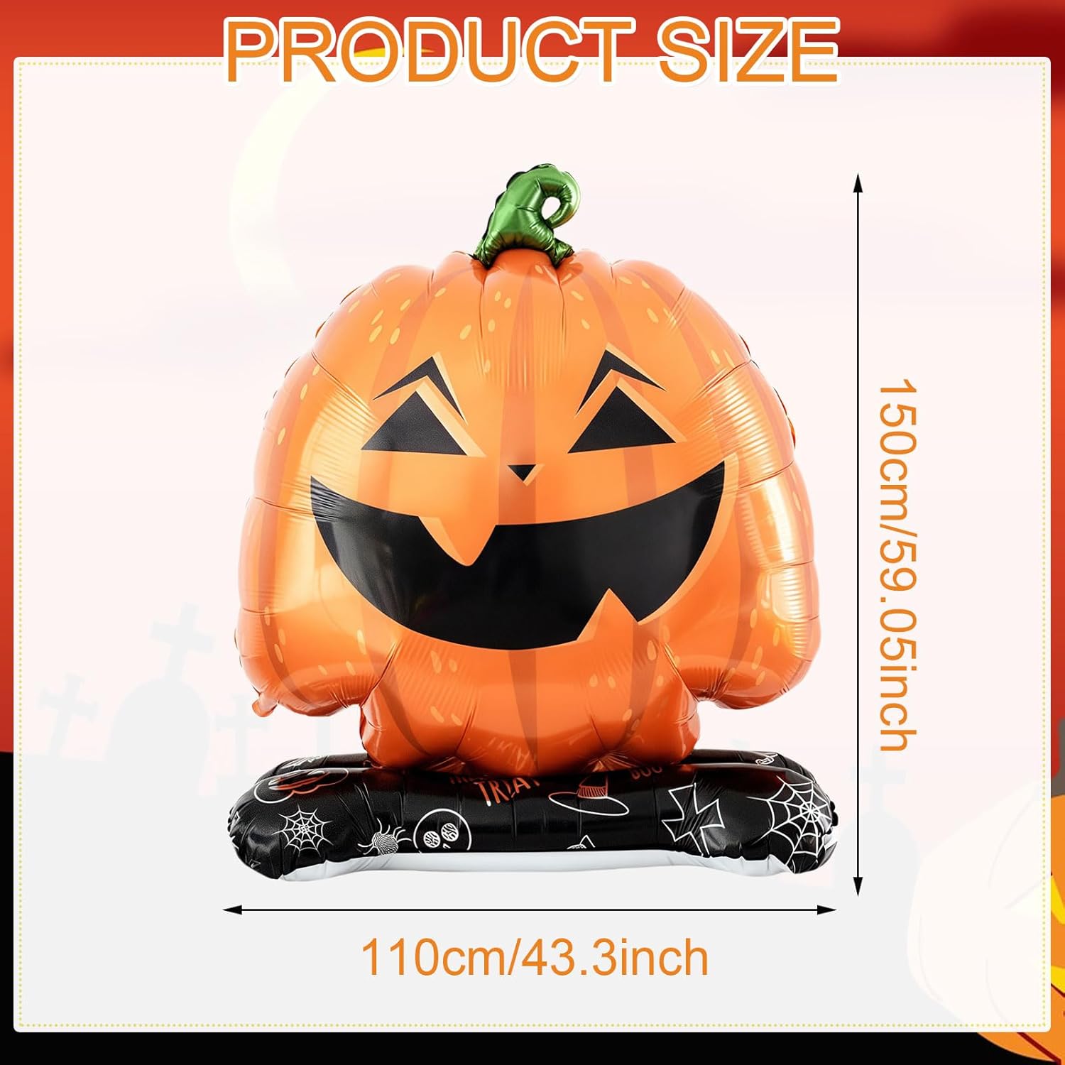 Condition photo showing New/Like New for 59 Inch Halloween Pumpkin Balloon for Party Decorations - Self-Standing Giant Pumpkin Foil Mylar Balloons for Halloween Party Birthday Haunted House Spooky Decoration Supplies