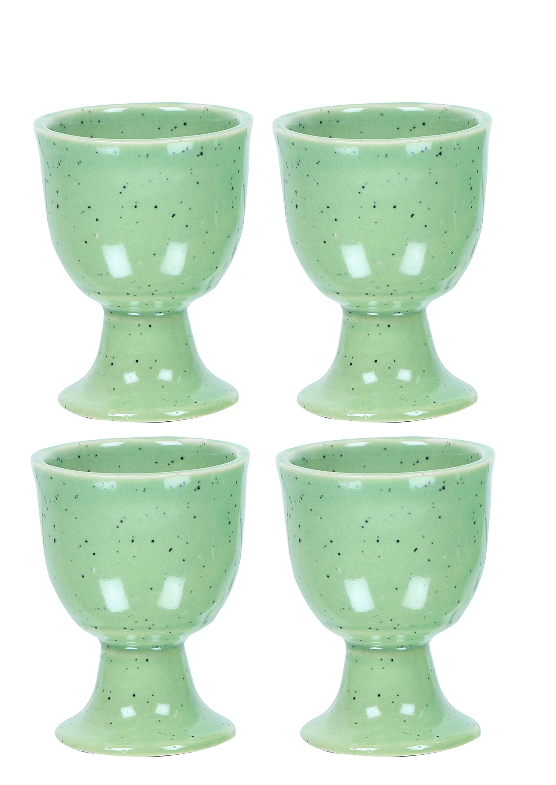 Soft Boiled Egg Holder | Ceramic Egg Cup Set | Ceramic Egg Holder Pottery Housewarming Gift set of 4 (Green Mat)