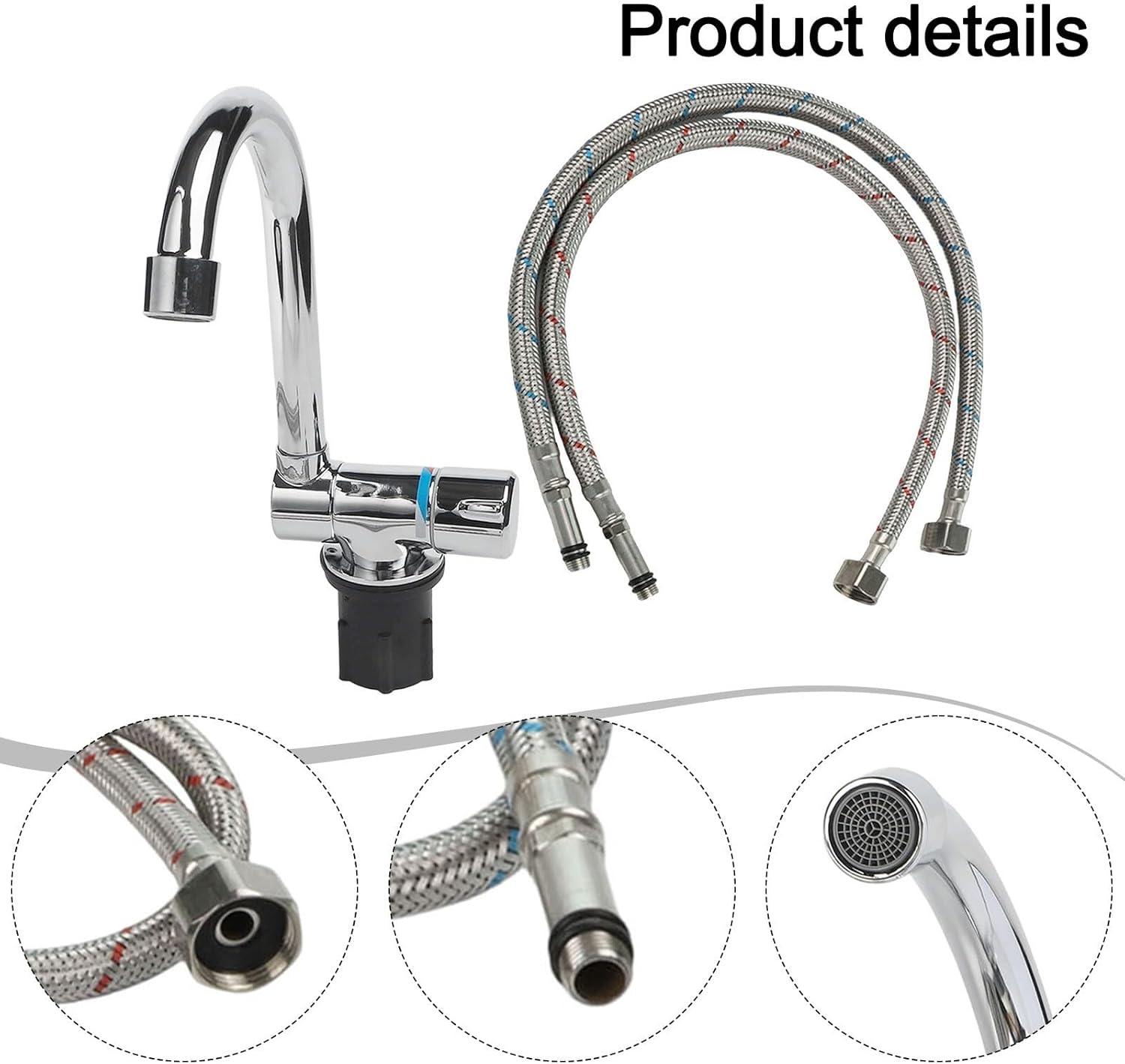 Fold Down RV Faucet, Camper Kitchen Sink Tap, All Copper Chrome Plated, 360 Degree Rotation, Hot and Cold Mixer for Motorhome, Yacht, Bar Counter, Spac