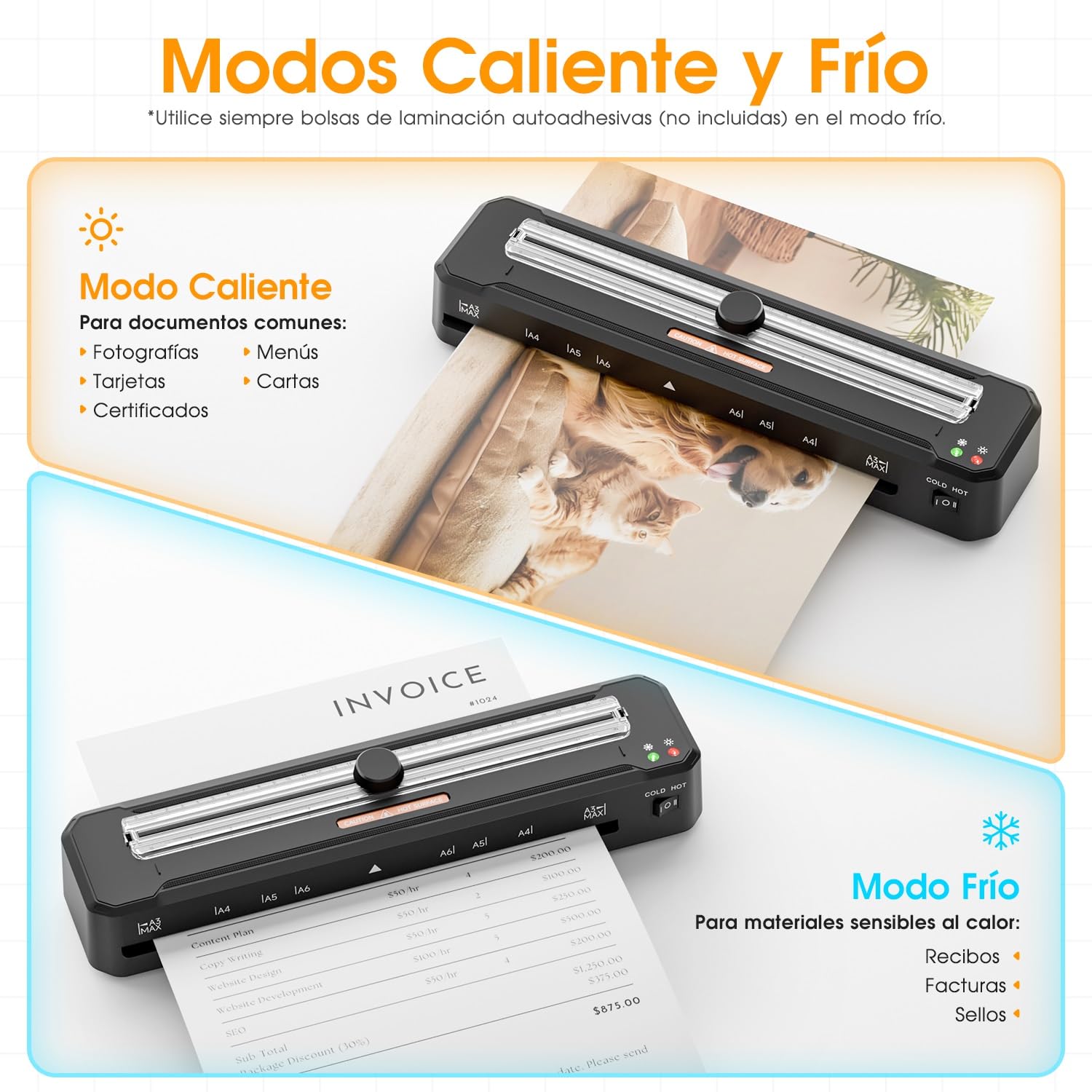 Crenova Plastificadora A4 con Guillotina, Modo Frío y Caliente, Laminadora con 10 fundas de plastificación, Ideal para Colegio Oficina Estudio Fotográfico, Negro (A3+10pcs+Guillotina)