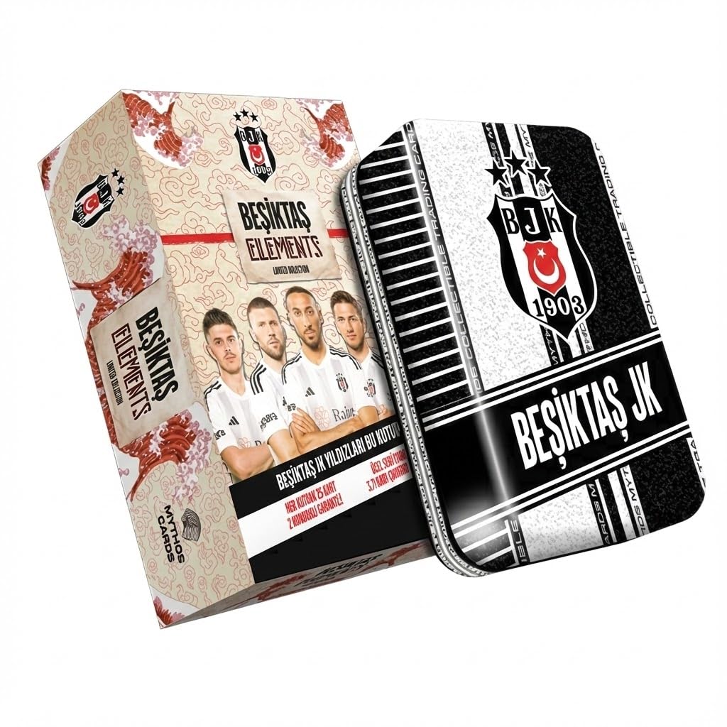 Beşiktaş Mythos Cards Lot de 25 cartes à collectionner 2023/24 en métal avec 2 cartes numérotées, licence officielle, cadeau de saison de football Besiktas BJK
