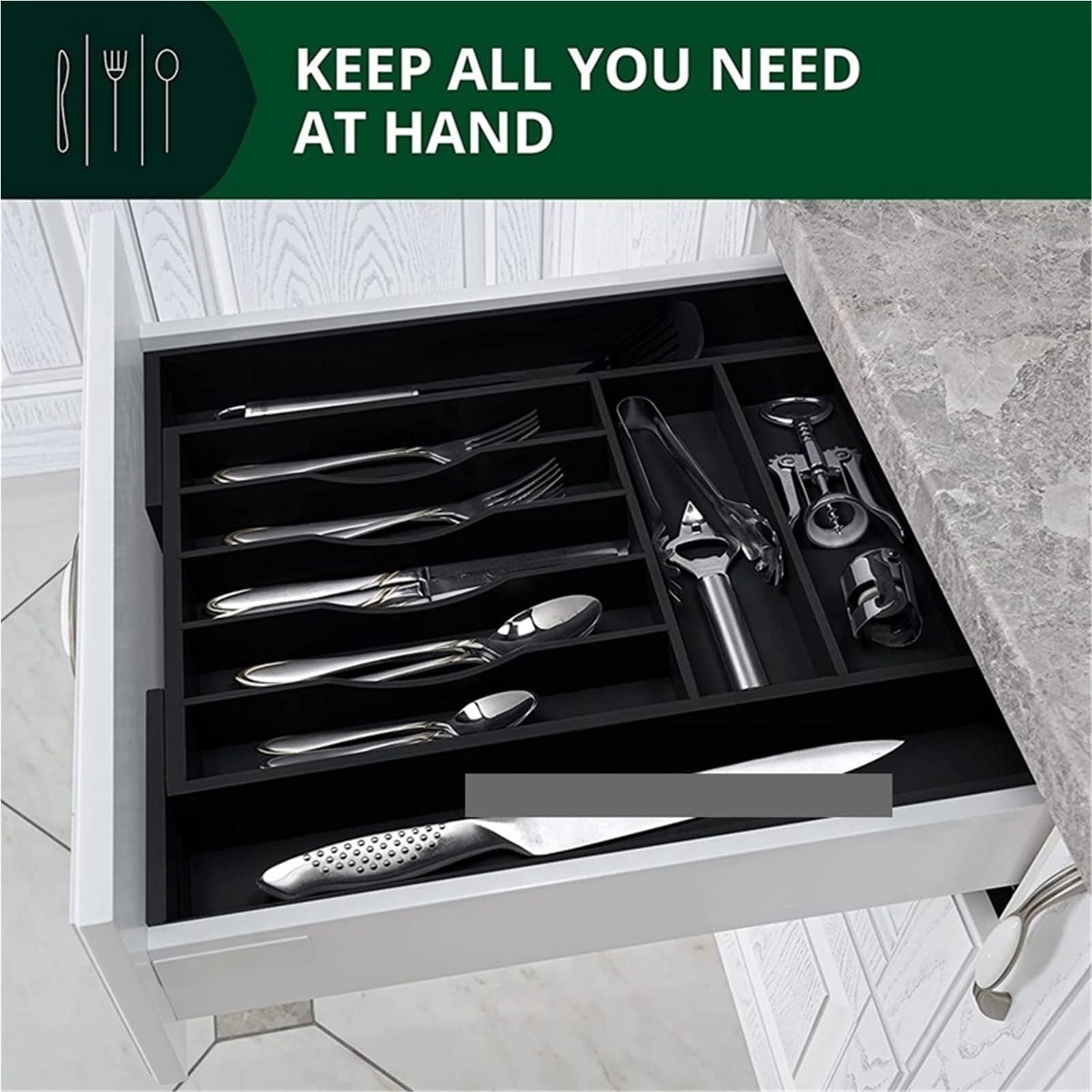 Organizador de cajones con Bandeja for Cubiertos de Madera