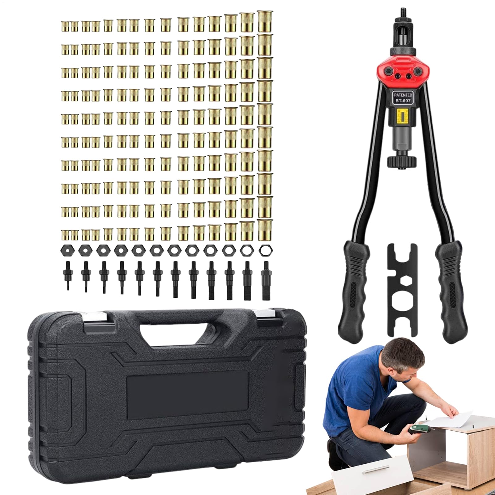Remachador de Tuercas Ciegas - Herramienta de Remache Rosca 176 Piezas | Surtido 10 Métrico De Insertos Para Construcción Fabricación Reparación Automotriz Maquinaria