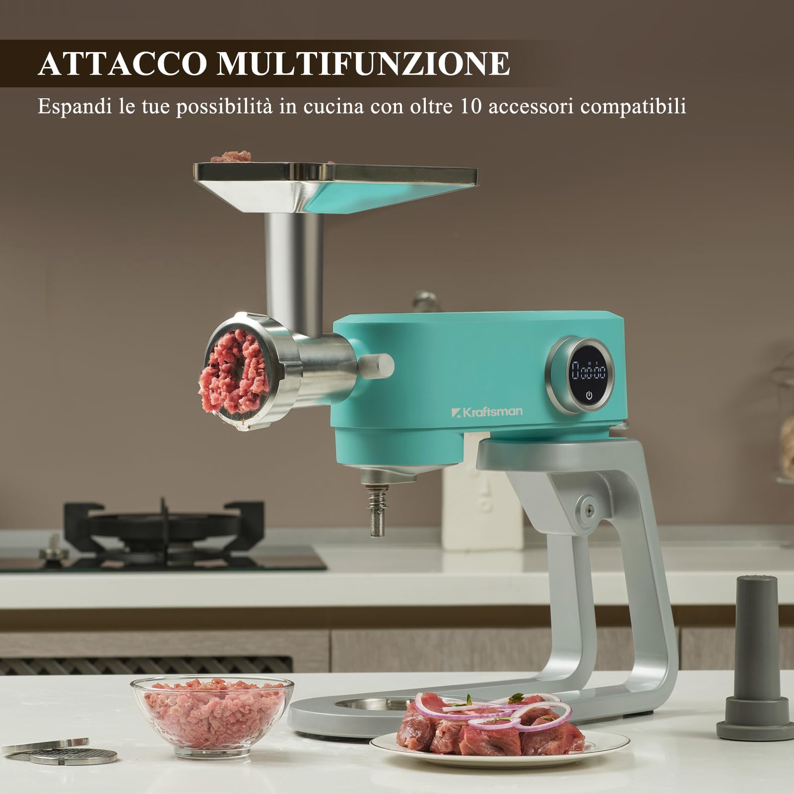 Impastatrice Planetaria Kraftsman in Metallo, 5L Robot da Cucina Multifunzione, 800W, 8 Velocità con Timer, Impastatrice Professionale con 4 Fruste in Acciaio Inox, Ideale per Impasti Duri (Blu)