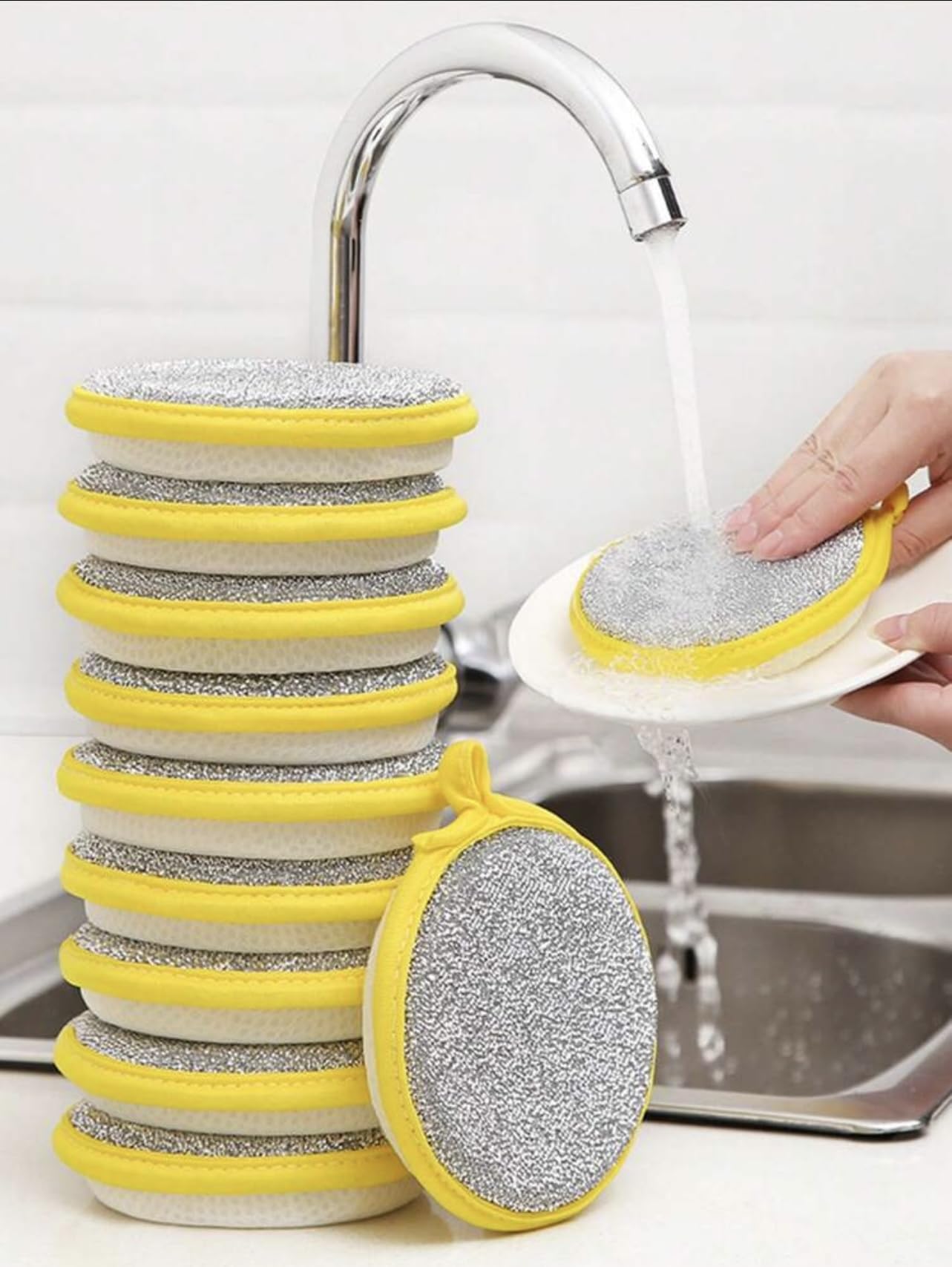 Spugne Multiuso per Strofinare - Spugne Bifacciali Antiolio E Antimacchia per La Pulizia di Cucina E Bagno, Panni Abrasivi Rotondi Antiaderenti, Confezione da 12