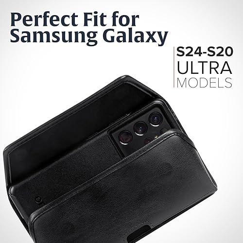 Miniatura 2 de Turtleback Funda para cinturón diseñada para Galaxy S24 S23 S22 S21 S20 Ultra Funda de cuero negro con clip giratorio para cinturón resistente,