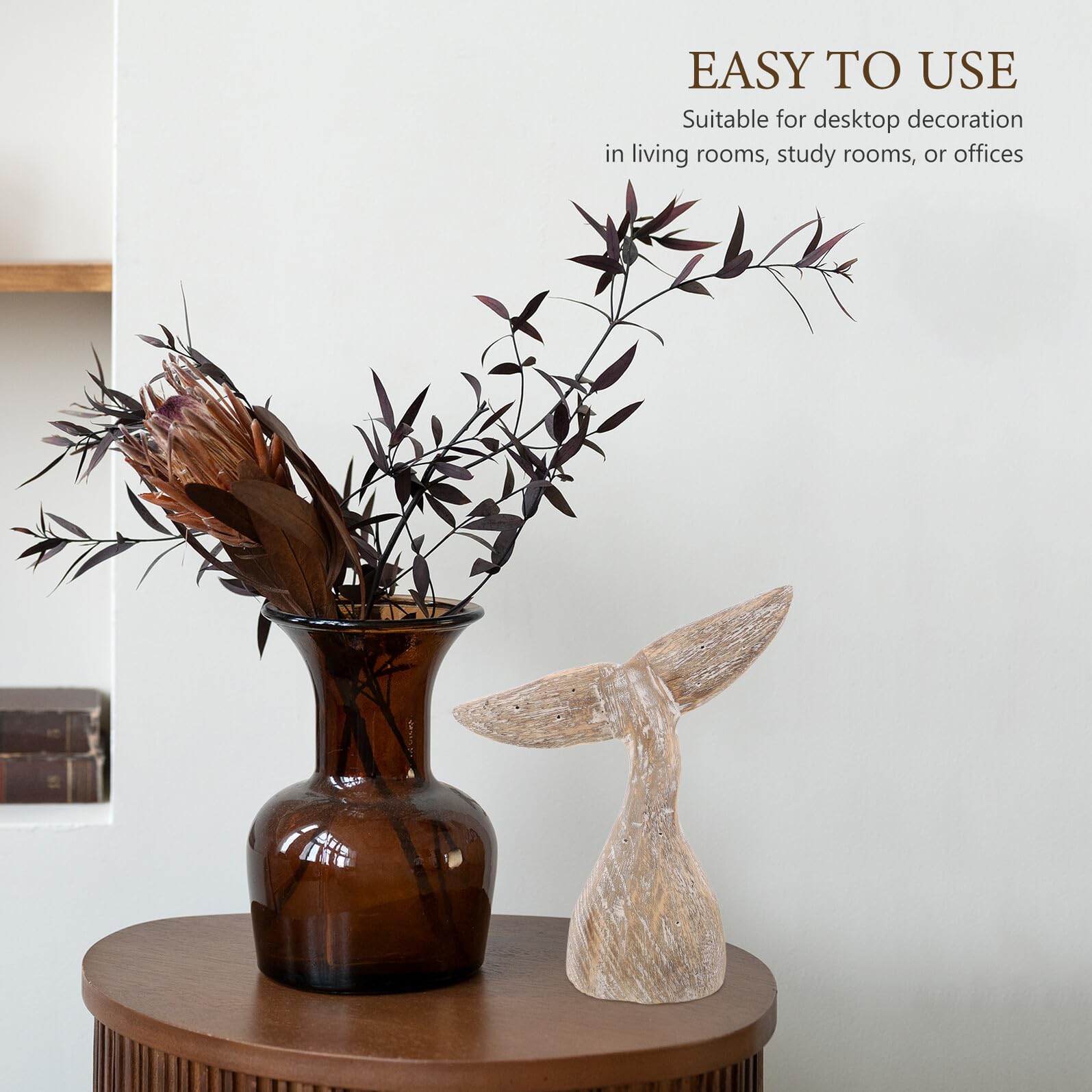 Estatua de Ballena Pequeña de Madera Maciza Rústica Adorno Náutico para Decoración Temática de Playa Figura Decorativa Costera para Estantes y Hogar Obsequio Adecuado para Casa