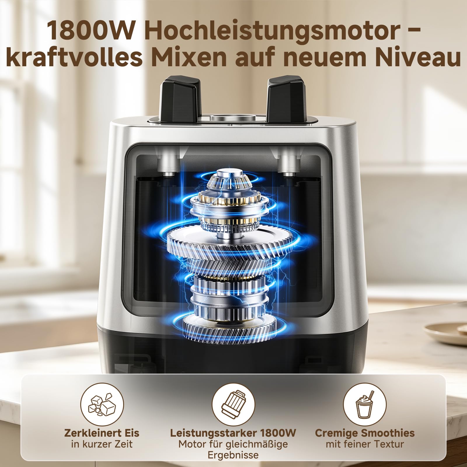 AMZCHEF Hochleistungs-Standmixer 1800 Watt, 2 L Tritan-Behälter (BPA-FREI) | Mixer für Smoothies, Hacken von Gemüse & Mixen von Frozen Drinks, 5 Automatikprogramme, 9 Geschwindigkeiten & Pulse-Funktion