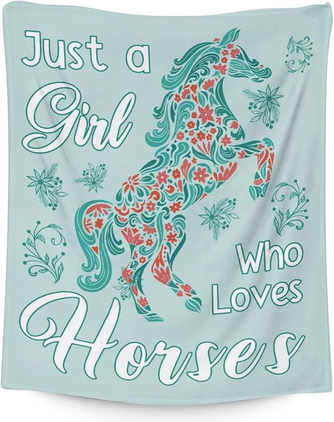 Mercuryelf Horse Blanket Gift - 60x80 Inches Trendy Throw Blankets for Girls - Mint Green Soft, Fuzzy & Warm Throws for Bed, Couch