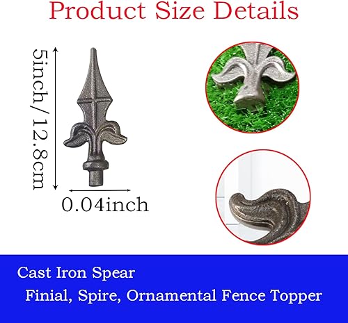 Miniatura 2 de 6 piezas de remates de valla de hierro fundido en forma de lanza Trident Remates utilizados para valla de pila de hierro, cercas de hierro, valla de