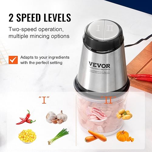Miniatura 3 de VEVOR Procesador de alimentos, mini picadora eléctrica de 400 W, picadora de carne eléctrica de 2 velocidades, licuadora de carne de acero