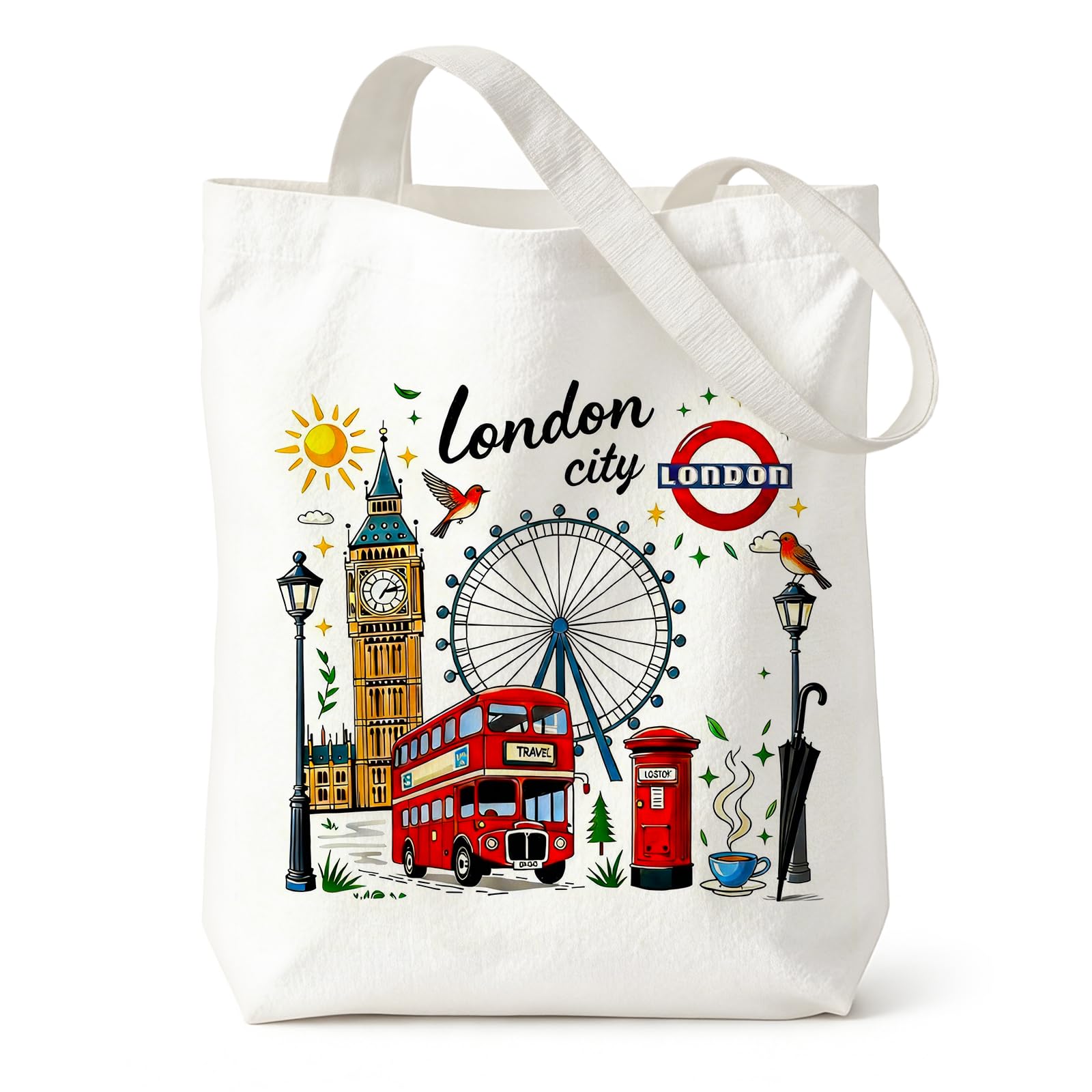 zhongko London Travel Canvas Tote Bag, London Souvenirs Gifts, Retro Tote Bag with Large Capacity, Reusable Shopping Bags, Stylish Souvenir Gifts Must Have for Friends & Family