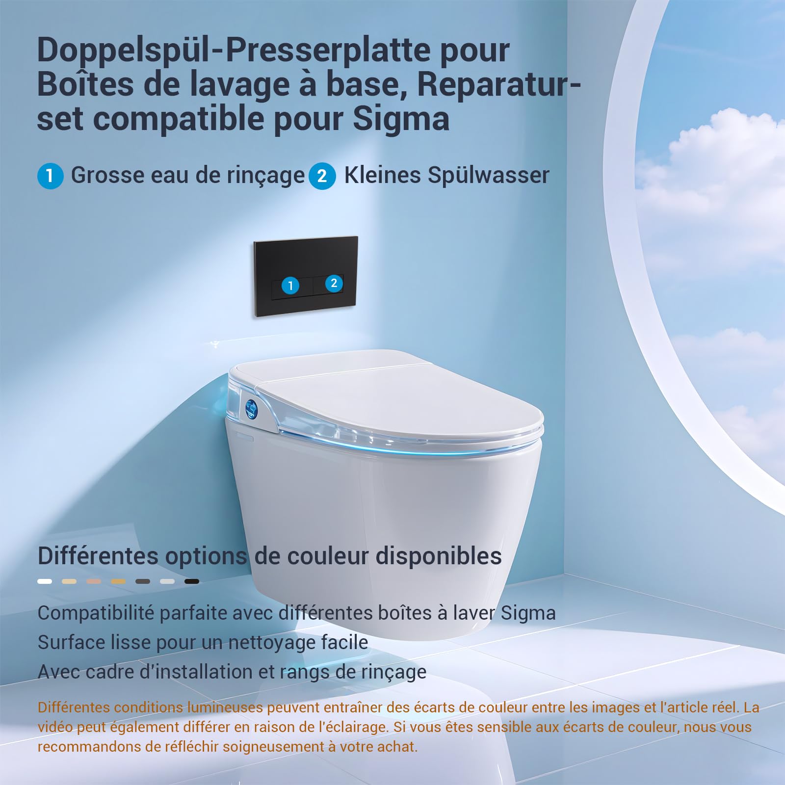 Plaque de déclenchement commande Bouton de chasse d'eau Accessoire pour réservoir de WC Compatible avec Geberit Sigma01,20,30 UP300 et UP320, fonction double chasse(Noir Mat)