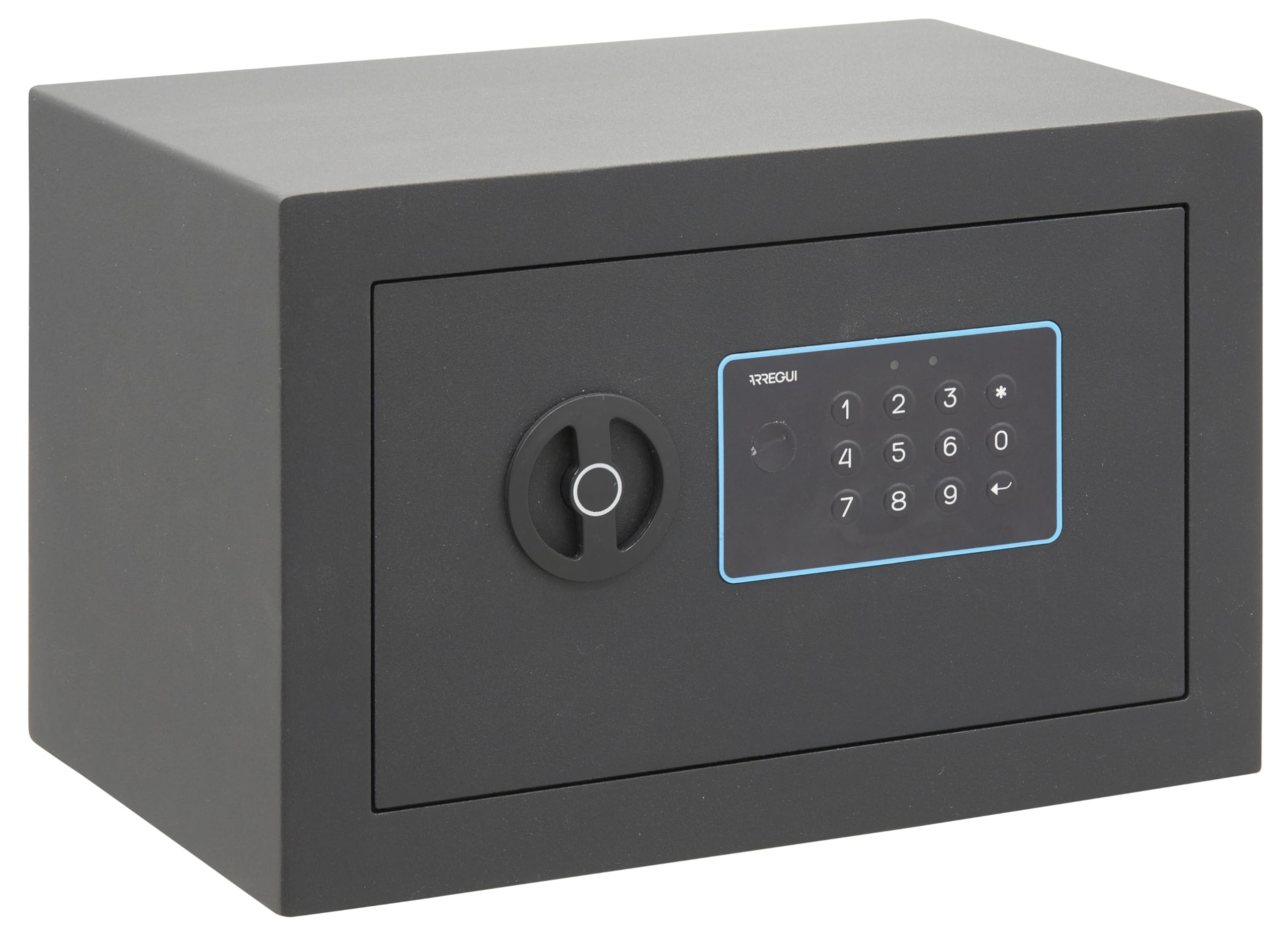 ARREGUI Blue 650110 Coffre-fort en acier avec serrure électronique à code | 20x31x20 cm | 10 L | Coffre fort de sécurité pour la maison | Clavier à code programmable | Clé d'ouverture d'urgence | gris