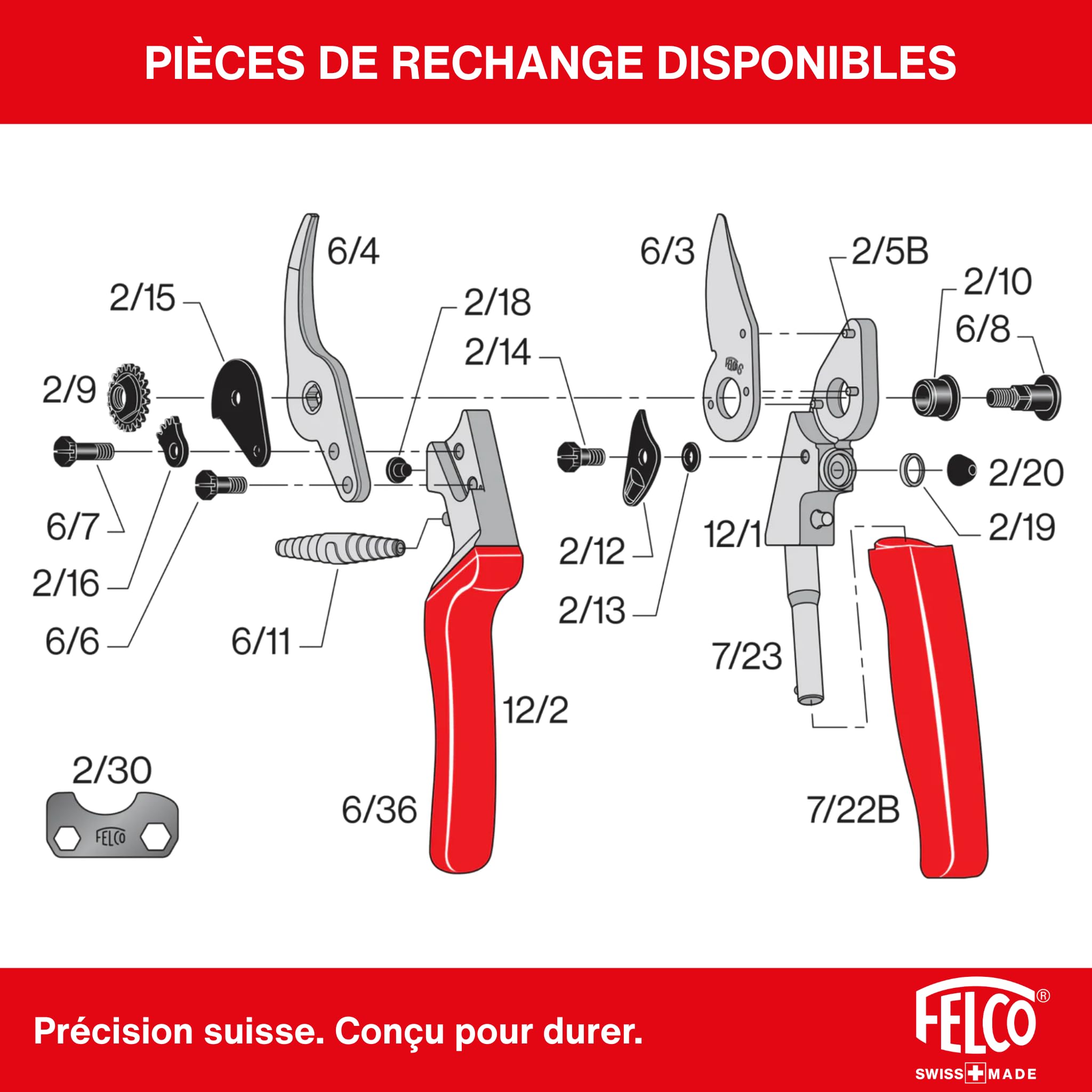 FELCO 12 sécateur bypass droitier avec poignée tournante, ergonomique pour main moyenne, lame 42 mm, coupe 20 mm, tête inclinée, amortisseurs, outil de taille compact, fabriqué en Suisse