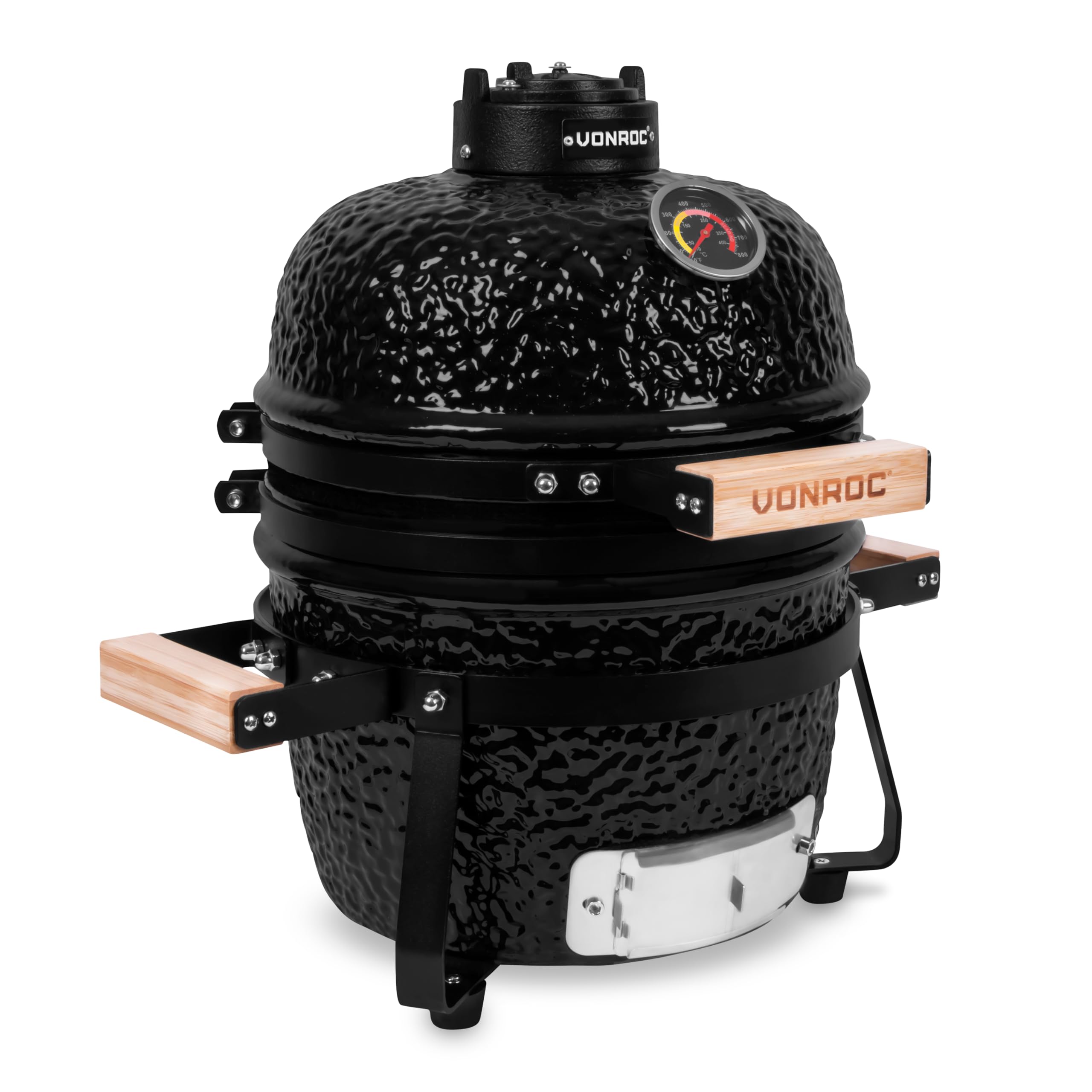 VONROC Barbecue Kamado 13 Pouces - Barbecue Portable Ø27 cm Surface de Cuisson, 25kg - Barbecue Charbon de Bois en Céramique Modèle à Poser – Avec Support, Thermomètre, Repose Assiette & Couvercle