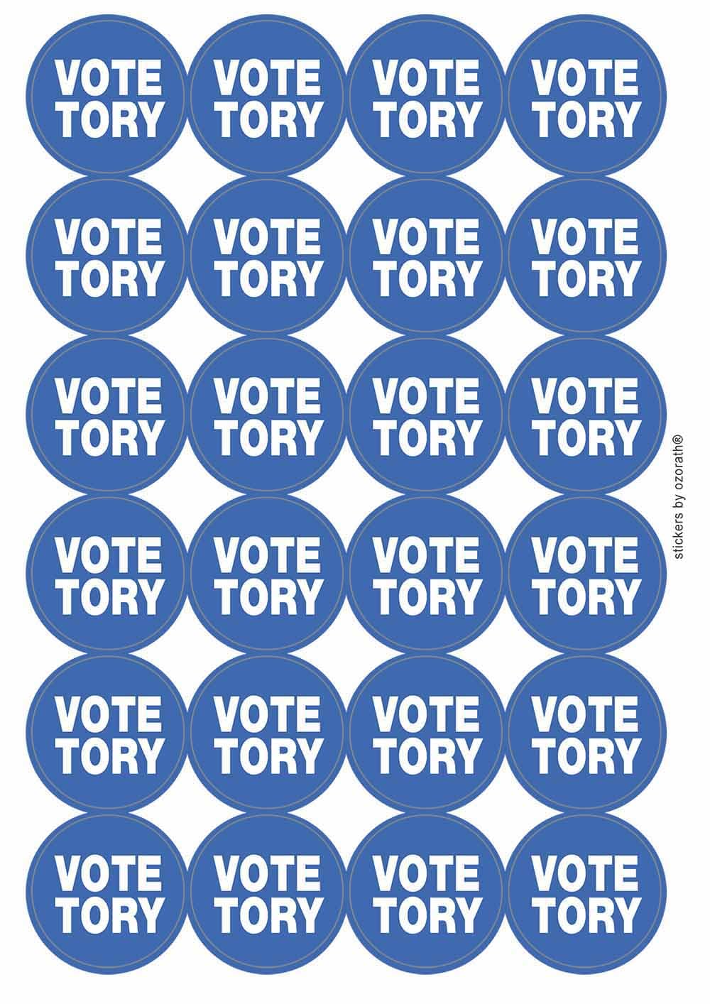 Vote Tory Circular Matt Paper Stickers A4 Sheet of 24 (Each Sticker is 45mm Diameter)