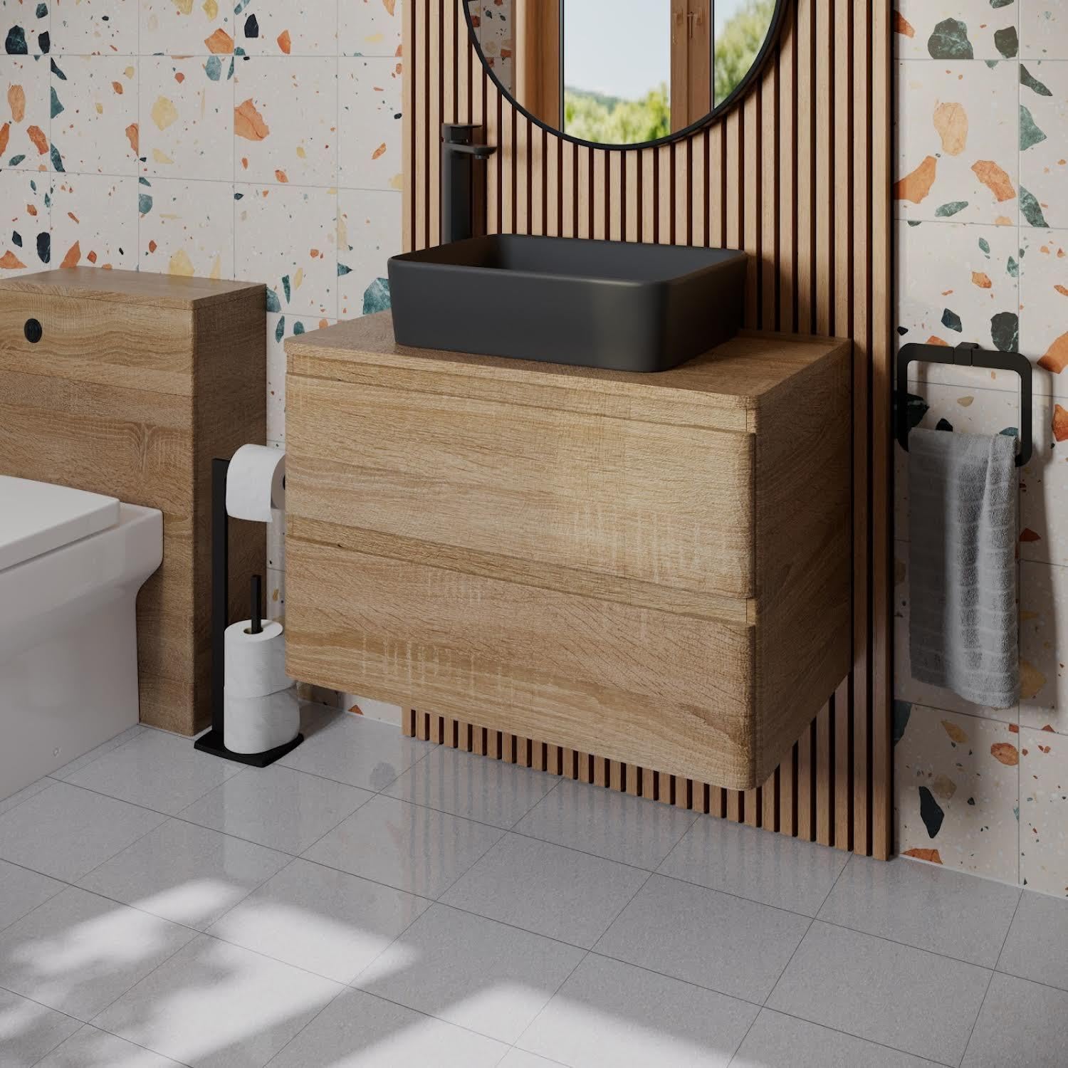 Affine Bathroom Cloakroom Vanity Unit Wall Hung Countertop Wash Basin Wood 800mm