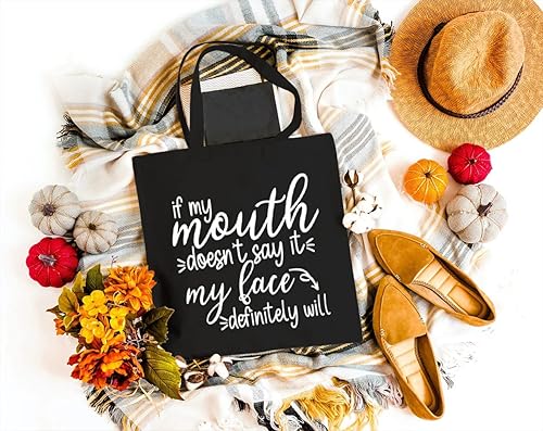 Miniatura 7 de GXVUIS Bolsa de lona para mujer, bolsas de comestibles reutilizables, refranes divertidos If My Mouth Donot Say It May Face Definiitely Will