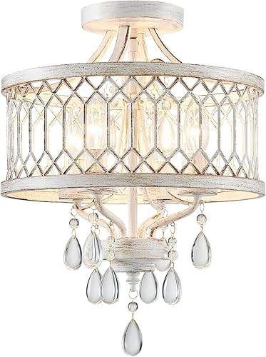 Miniatura 14 de Lámpara de techo de cristal de granja, lámpara de techo semiempotrada de 3 luces, lámpara de techo rústica vintage blanca para pasillo, pasillo,