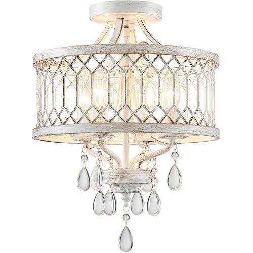 Crystal Ceiling Light Fixture, Modern Semi Flush Mount Ceiling Light, Farmhouse Crystal Chandeliers for Dining Room Light Fixture, Hallway Lighting Fixtures for Kitchen Bedroom Bathroom Foyer Entryway - Amazon.com