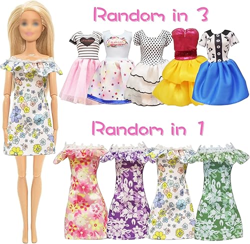 Miniatura 4 de 20 piezas de ropa de muñeca y accesorios para Barbie hechos a mano con 3 lentejuelas, 4 vestidos de moda, 3 tops y pantalones, trajes casuales, 10