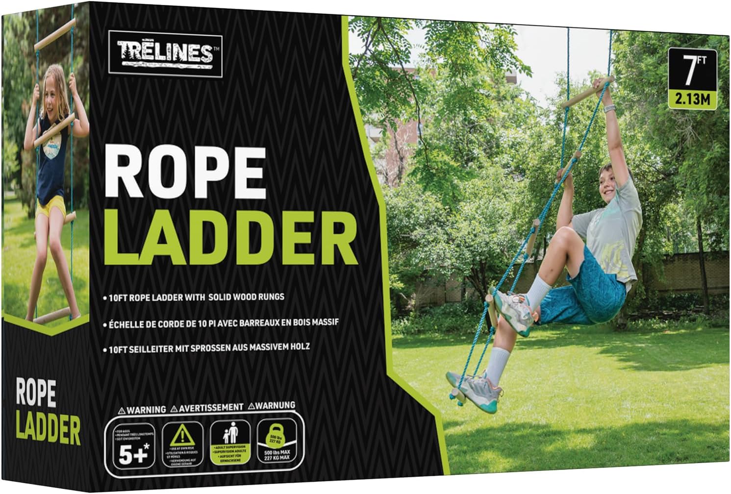 7' Wooden Climbing Rope Ladder - The Ultimate Kids' Ninja Warrior Obstacle Course Accessory - Perfect for Enhancing a Ninja or Swing Set Kit, or Even Over Tree Branch. Get Outside