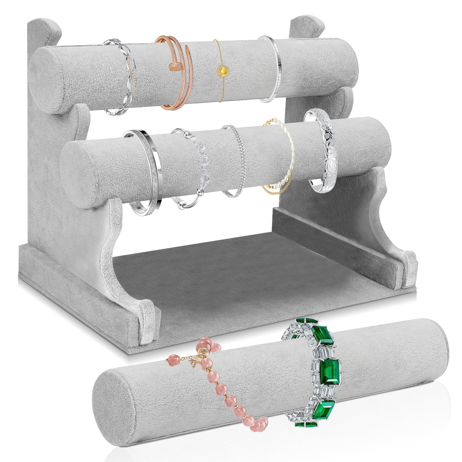 Porta Gioielli A 3 Livelli In Velluto Nero - Espositore Per Bracciali, Orologi E Collane - Foto 7
