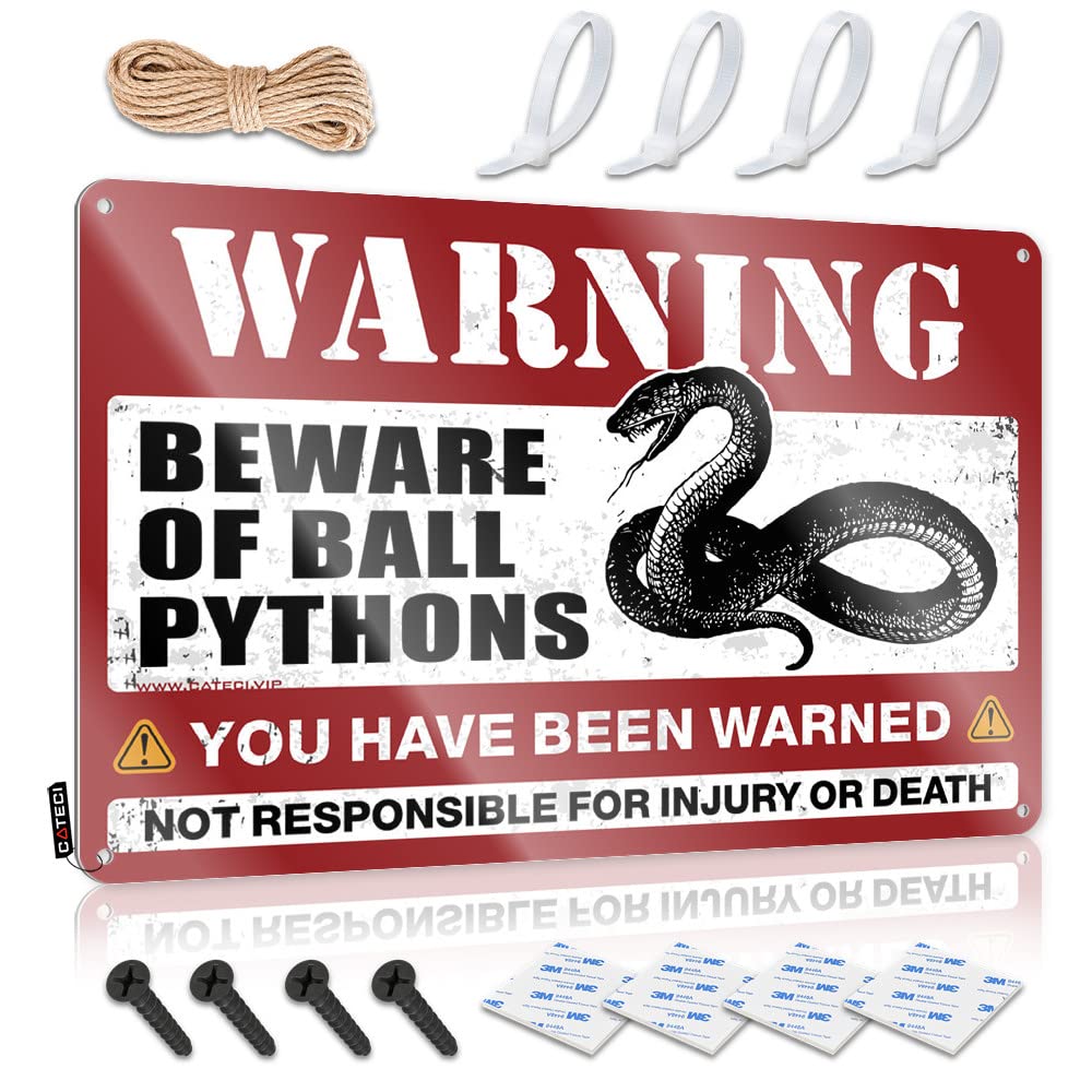 IBWNBBUSN Funny Outdoor Signs Beware Of Ball Pythons Tin Sign Pool Zone Tin Sign Bar Accessories Man Cave(30X40CM)