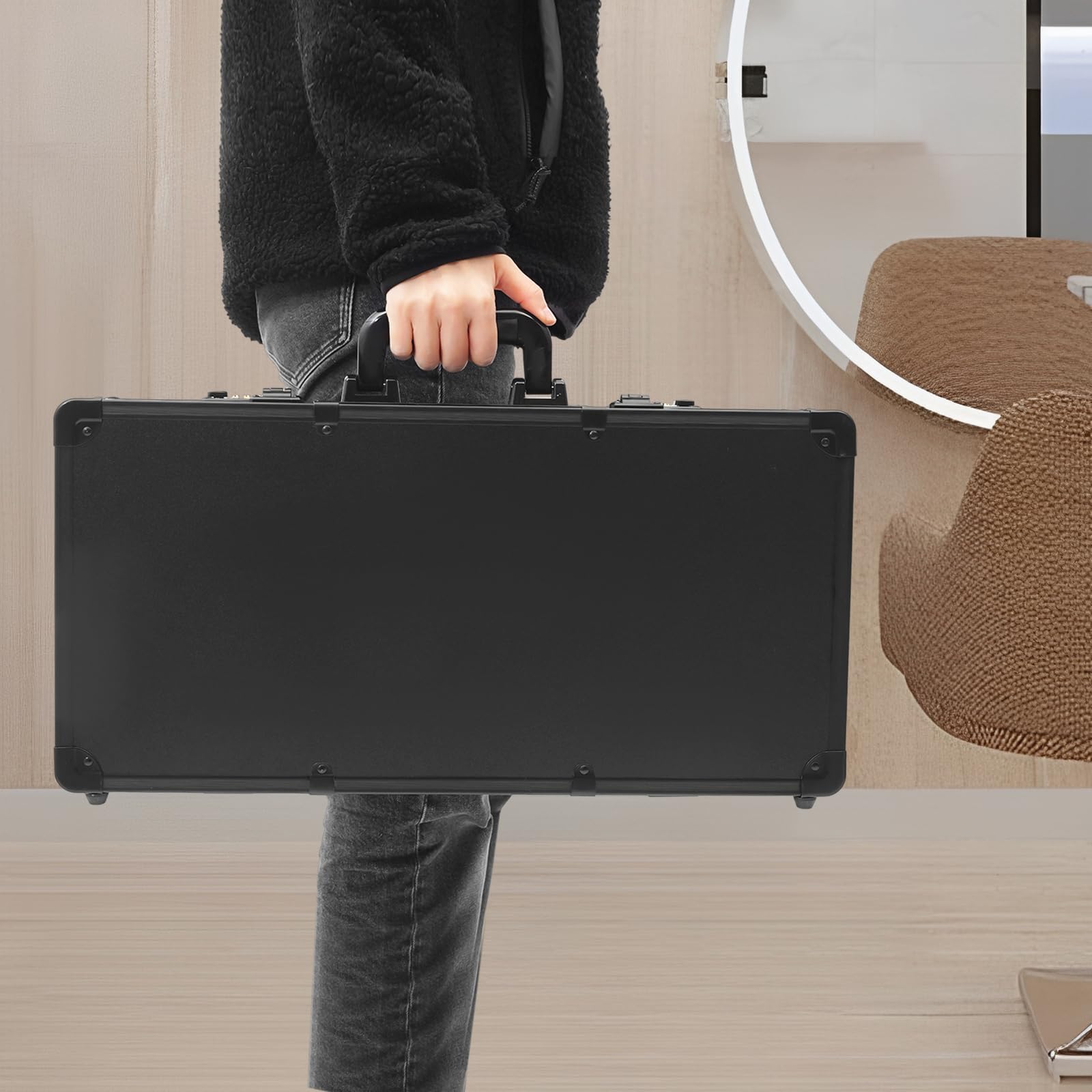 Friseurkoffer Tragbar Friseur Koffer Professioneller Barber Friseursalon Friseurtasche mit Schloss, Kämme Werkzeuge Travel Organizer Tool Box Case (Schwarz)