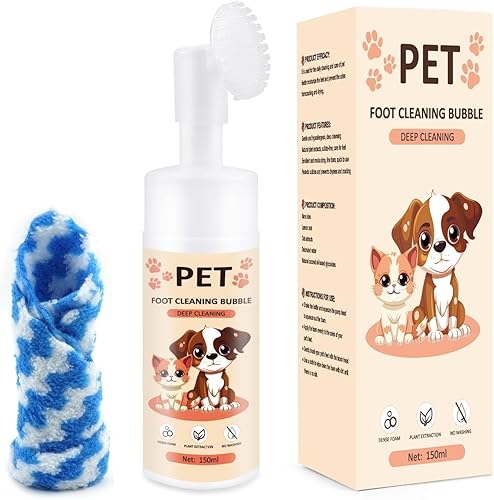 Limpiador de patas de gato sin enjuague con silicona mejorada y toalla absorbente de microfibra para pieles sensibles, fórmula natural, suave y