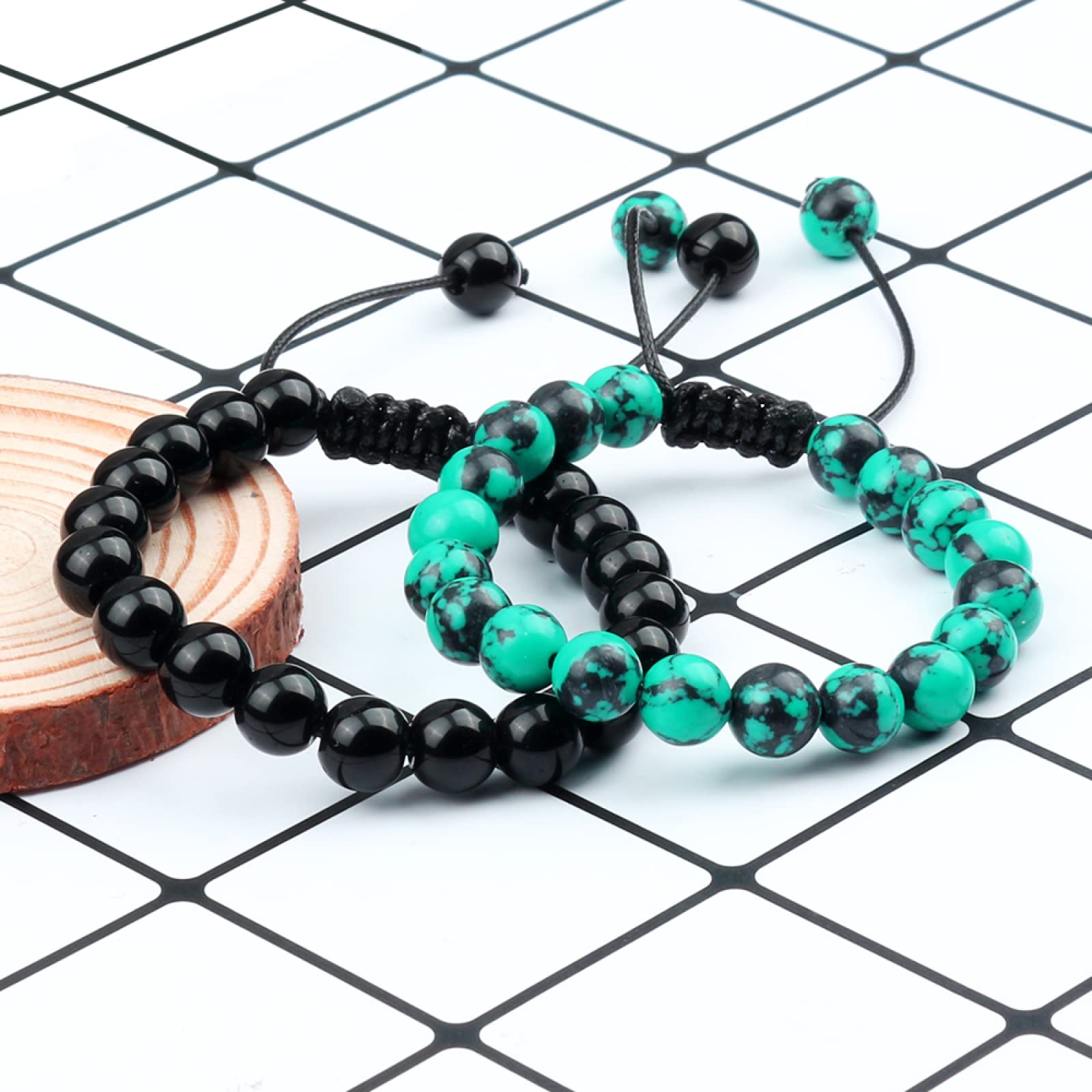 MOCHAMIK Distanzperlen Armband Natur Schwarz Weiß Lavastein Armreif Damen Herren Geschenk