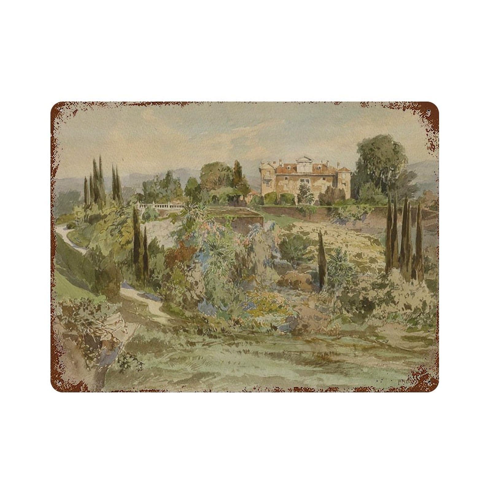 xiaoxiaoshen Vintage Country Landscape Watercolor Painting Wall Decor Art Metal Tin Poster Modern Home Decor Art Home Bar Shop Decorations Vintage Sign 30x40cm
