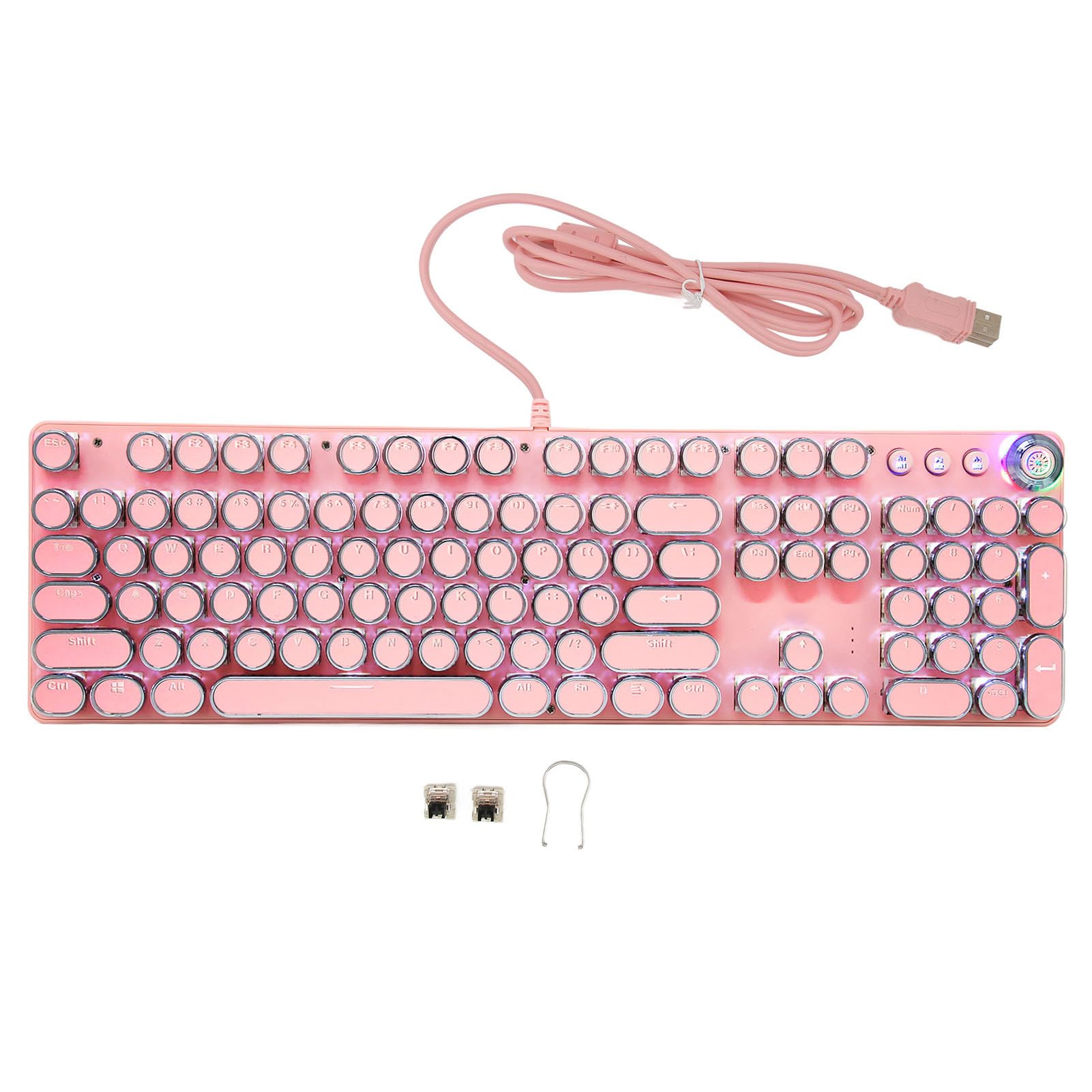 Tastiera da Gioco per PC Design Compatto Albero Meccanico Reale Interruttore Blu Modalità Multi-luce 104 Tasti per Tastiera da Gioco Meccanica (902-7 rosa punk)