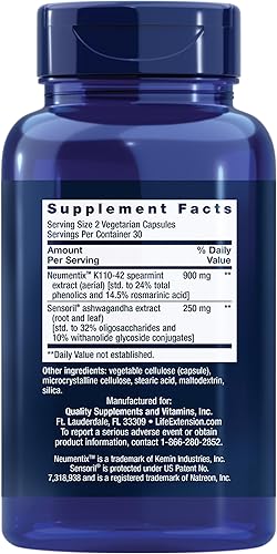 Miniatura 2 de Life Extension Ashwagandha Plus Calm & Focus, extracto de ashwagandha, extracto de menta verde, enfoque, atención, relajación, fórmula avanzada, 60