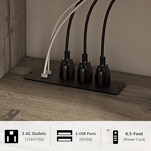 Miniatura 4 de AMERLIFE Soporte de TV flotante de 70 pulgadas con luces LED y toma de corriente, textura de madera de alto brillo montado en la pared, centro de