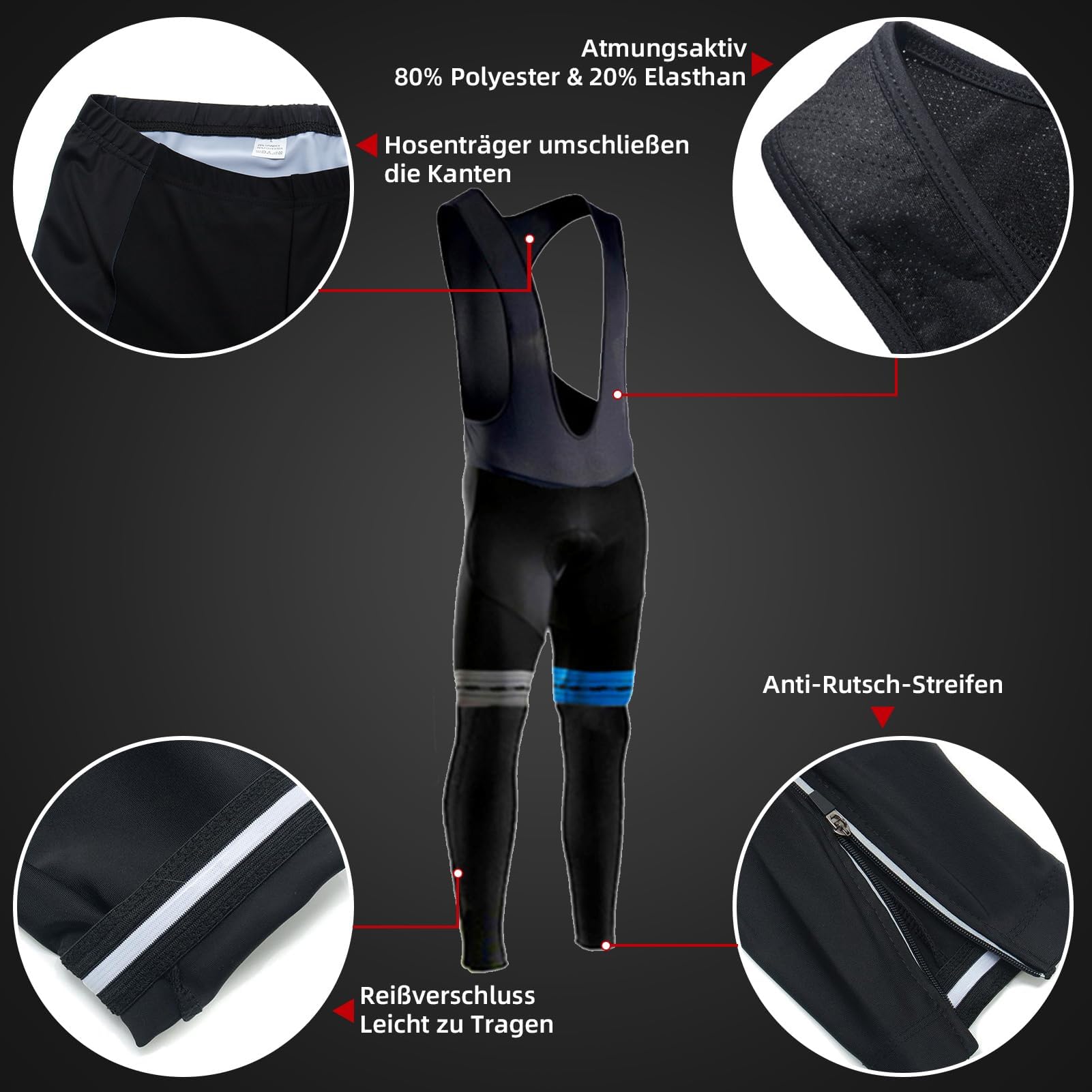 Ensemble de cyclisme d'hiver pour homme - Maillot de cyclisme à manches longues + pantalon de cyclisme d'hiver pour homme avec rembourrage 3D - Bleu - Taille 2XL, bleu, XXL