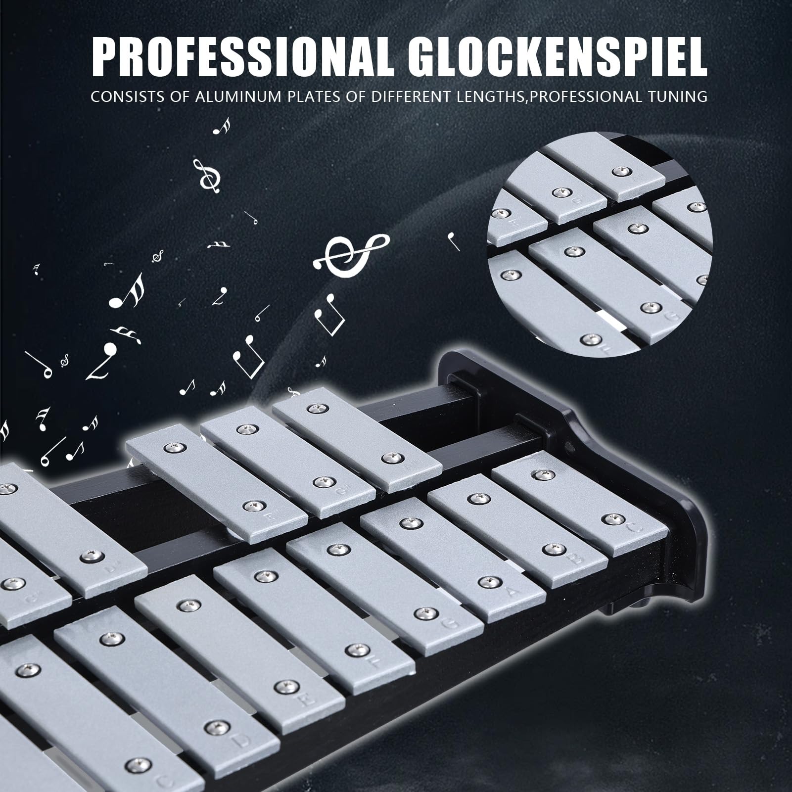 Kit per glockenspiel a 32 note, strumenti a percussione xilofono con piastra in alluminio con supporto regolabile in altezza, mazze da allenamento e bacchette in legno, borsa per il trasporto