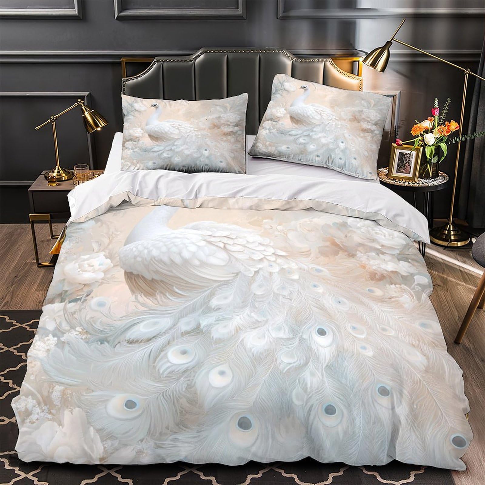 Housse de couette paon 3D pour une chambre parentale cosy