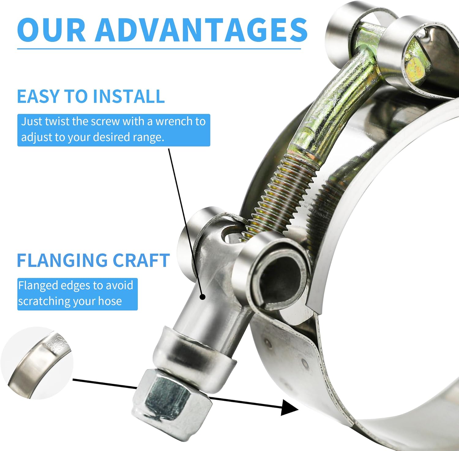 12pcs Hose Clamp Set, T-bolt Radiator Heavy Duty Hose Clamps 6 Size 3/4"~ 2" Working Range 28-64mm, 304 Stainless Steel Turbo Intake Soft Hose Intercooler Clamps