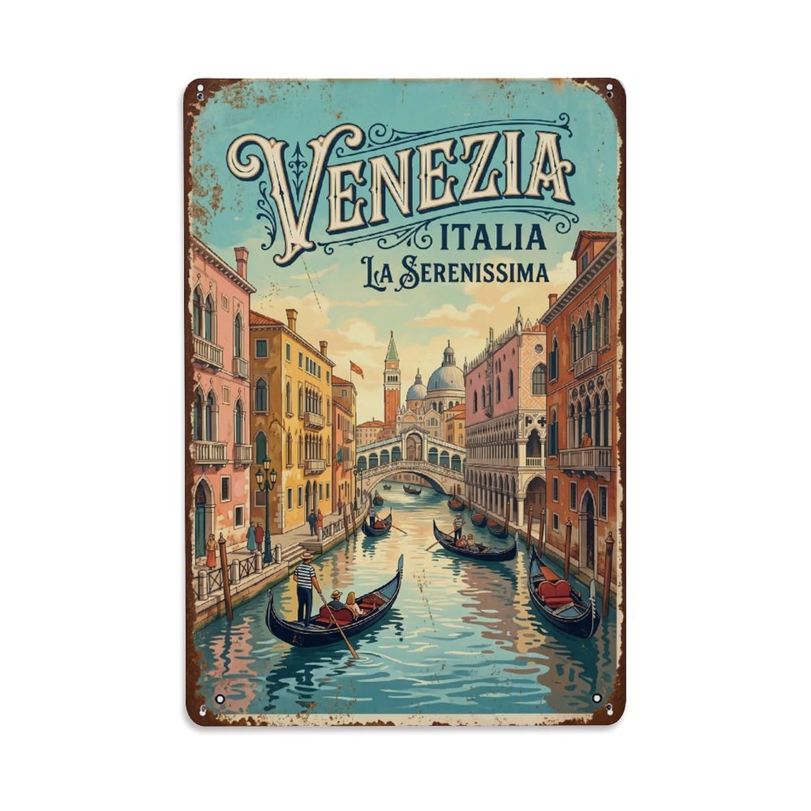 Vintage Travel Canals Venice Metal Tin Sign Wall Decor for Cafe, Club, Garden Metal Poster 8x12Inch