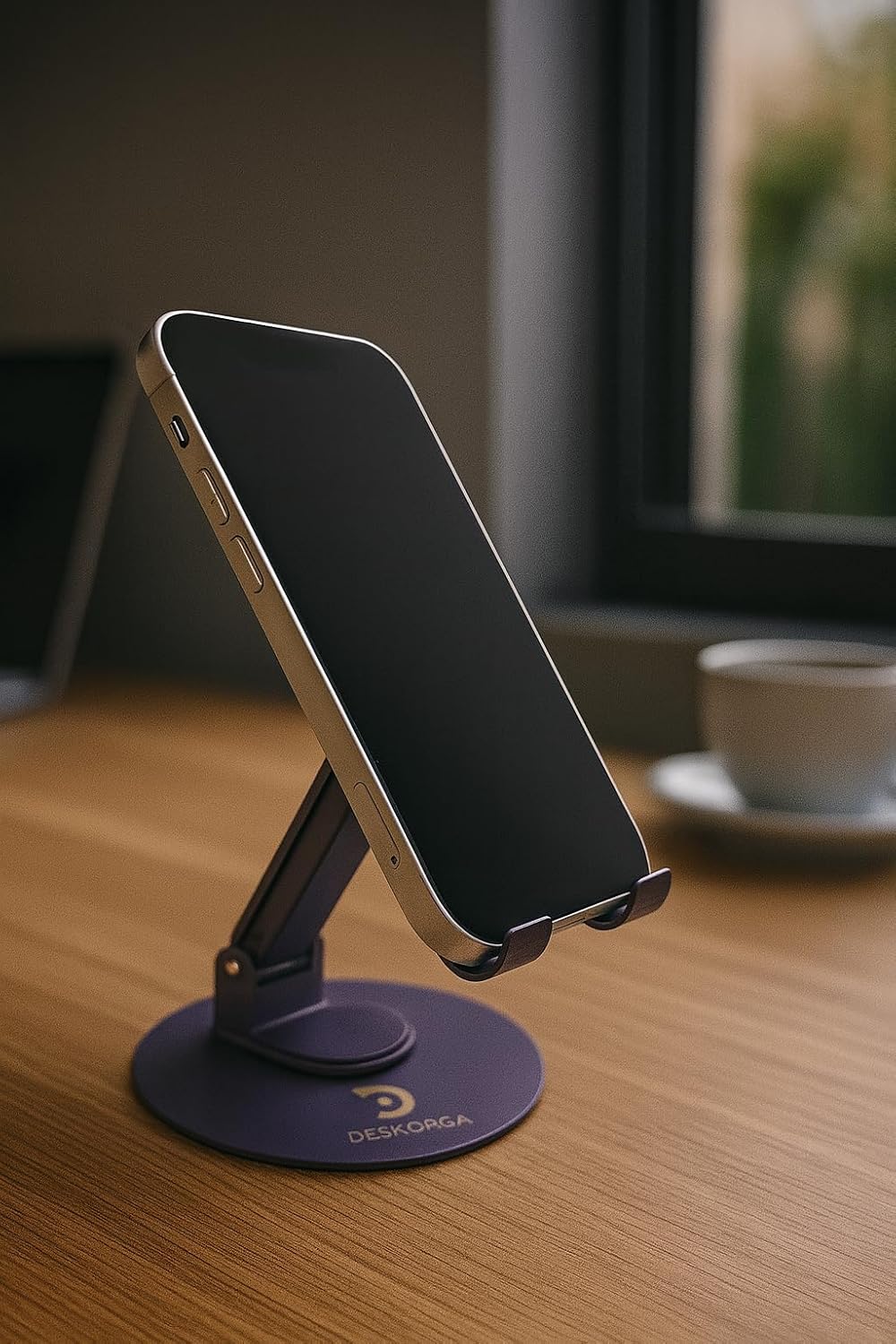 180°/360° Adjustable Rotating Desk Stand for Phone and Tablet, Metallic Lavender, Adjustable 180°/360°, Metal Base, for Office - Lavender
