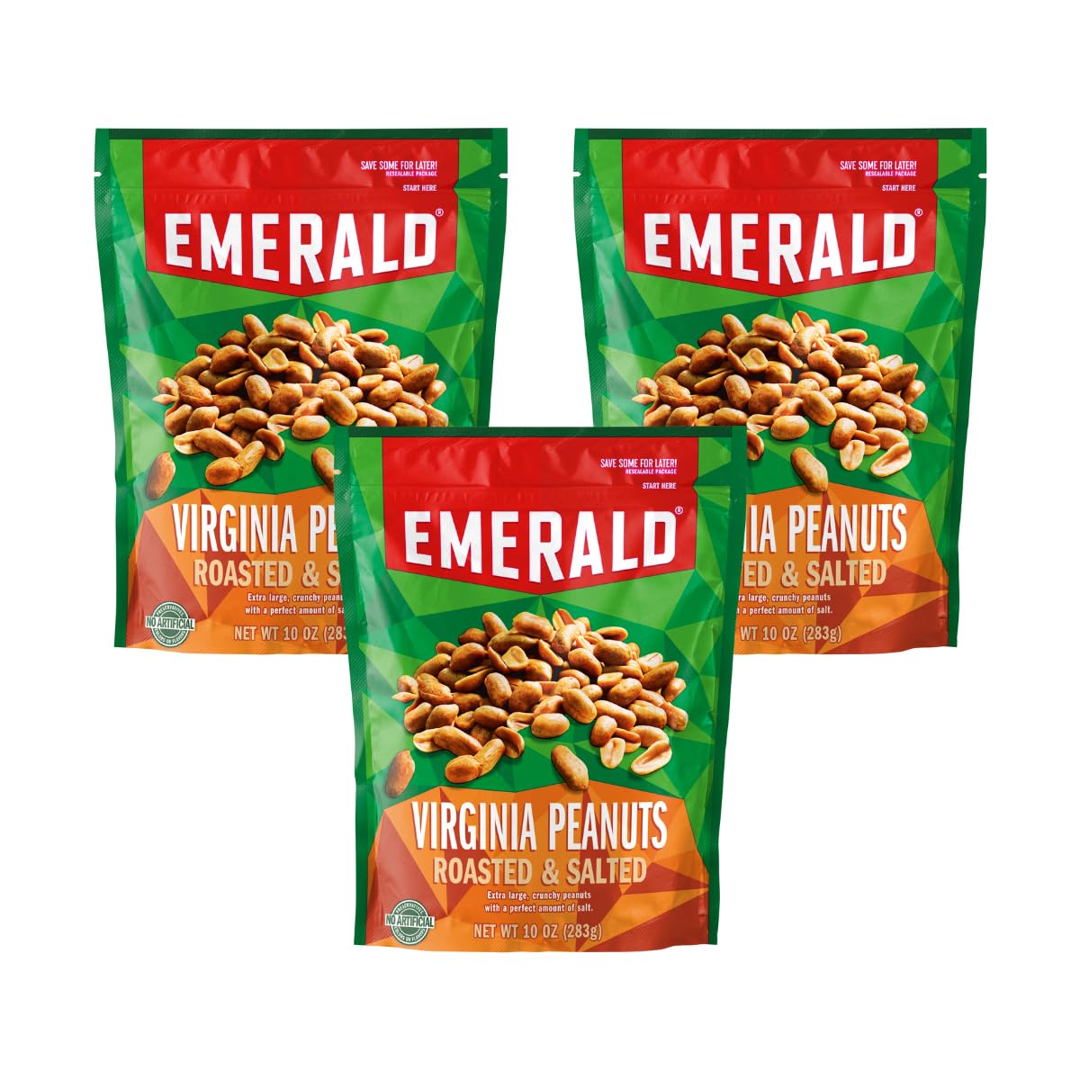 Emerald Nuts, Virginia Peanuts Roasted and Salted, 10 Oz (Pack of 3)