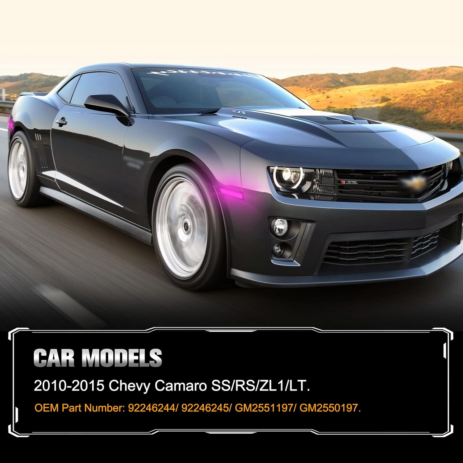 POPMOTORZ 4 Pack Front Rear Fender LED Side Marker Lights Compatible With Chevy Camaro 2010 2011 2012 2013 2014 2015 Pink Purple LED Bumper Side Marker Lamps Smoked Lens