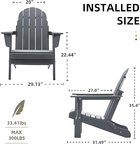 Miniatura 2 de KISUN Juego de 2 sillas plegables Adirondack, sillas de plástico HDPE resistentes a la intemperie, fogata al aire libre, jardines, cubiertas, mar,