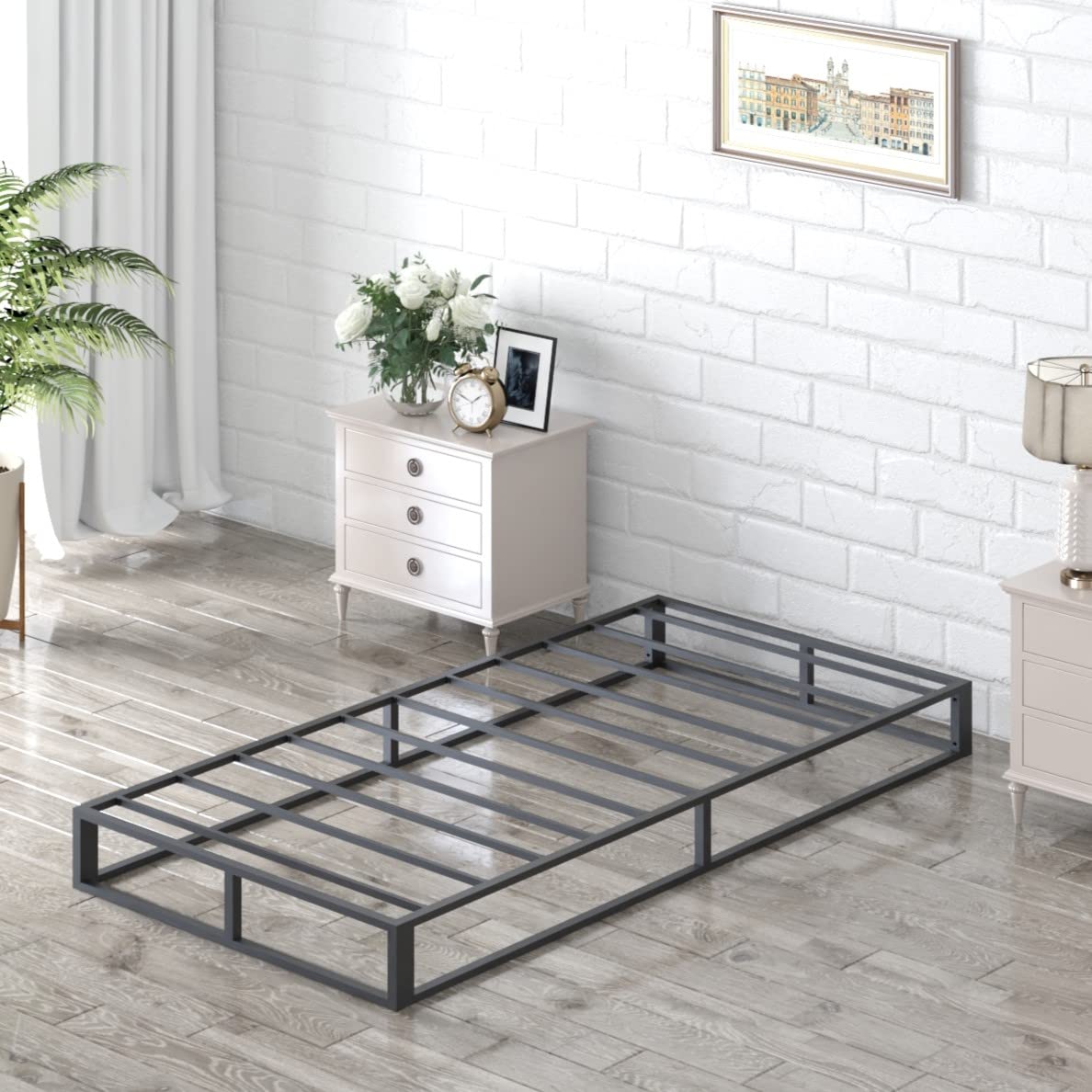 Bilily 6 Inch Twin Bed Frame with Steel Slat Support, Low Profile Twin Metal Platform Bed Frame Support Mattress Foundation, No Box Spring Needed/Easy Assembly/Noise Free