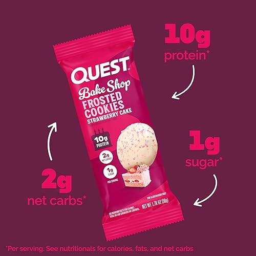 Miniatura 3 de Quest Nutrition Paquete doble de galletas heladas, pastel de fresa, 0.04 oz de azúcar, 0.35 oz de proteína, 0.07 oz de carbohidratos netos, sin