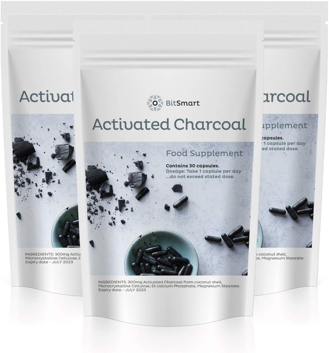 BITSMART Activated Charcoal 30 Capsules, 300mg, High Strength, Prevent